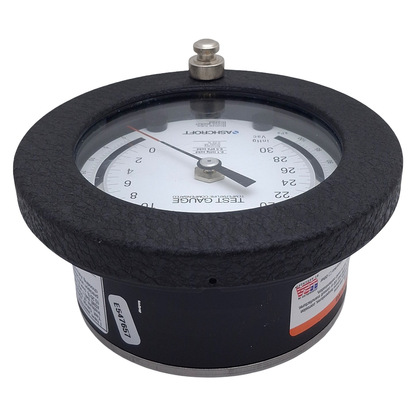Used Ashcroft 451082AS02L30IMV&100KPA Test Gauge, ø4.5in Dial, 0-30inHg/0-100kPa
