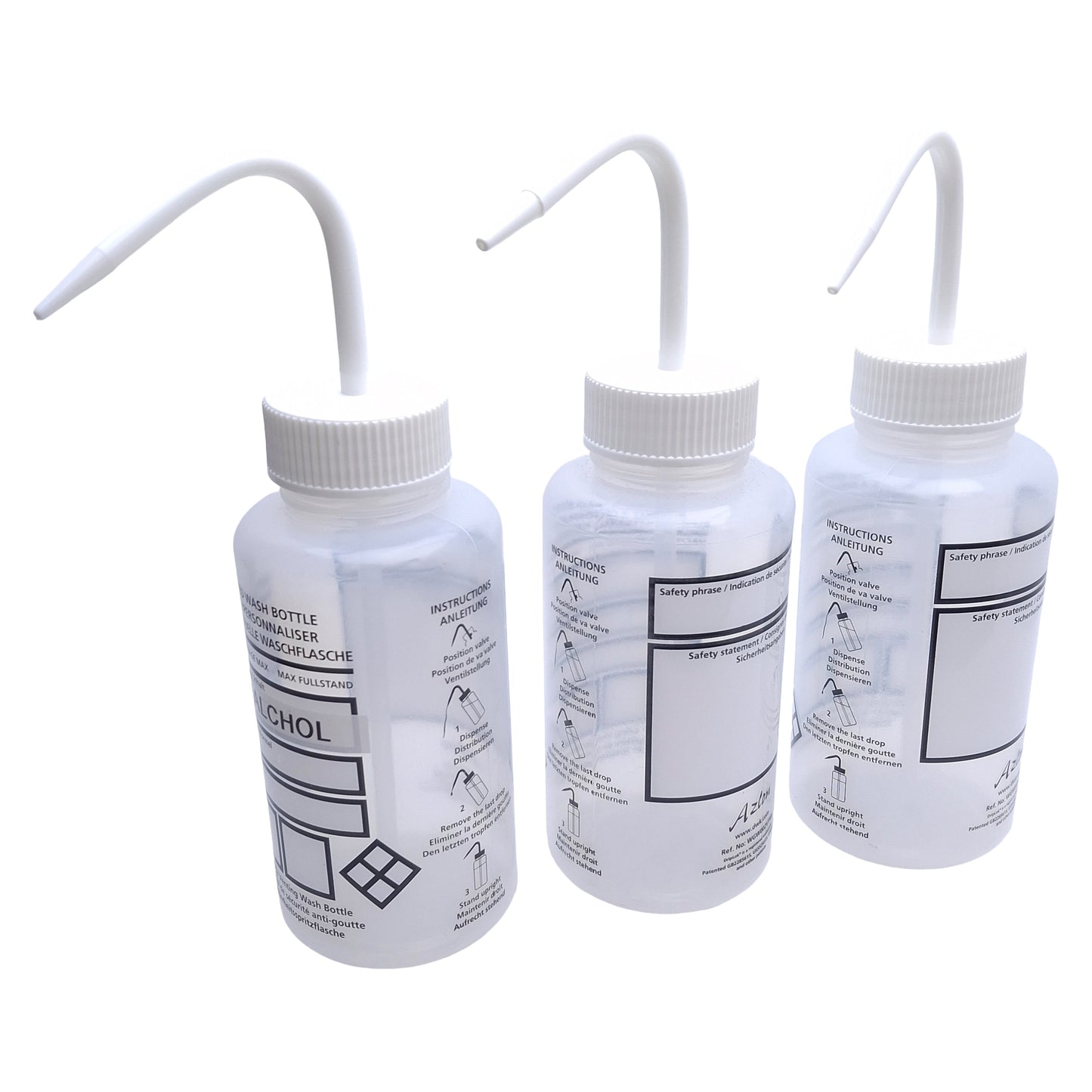 Used Lot of 3 Azlon WGW002VTML Plastic Wash Bottle For LDPE, 500ml Capacity