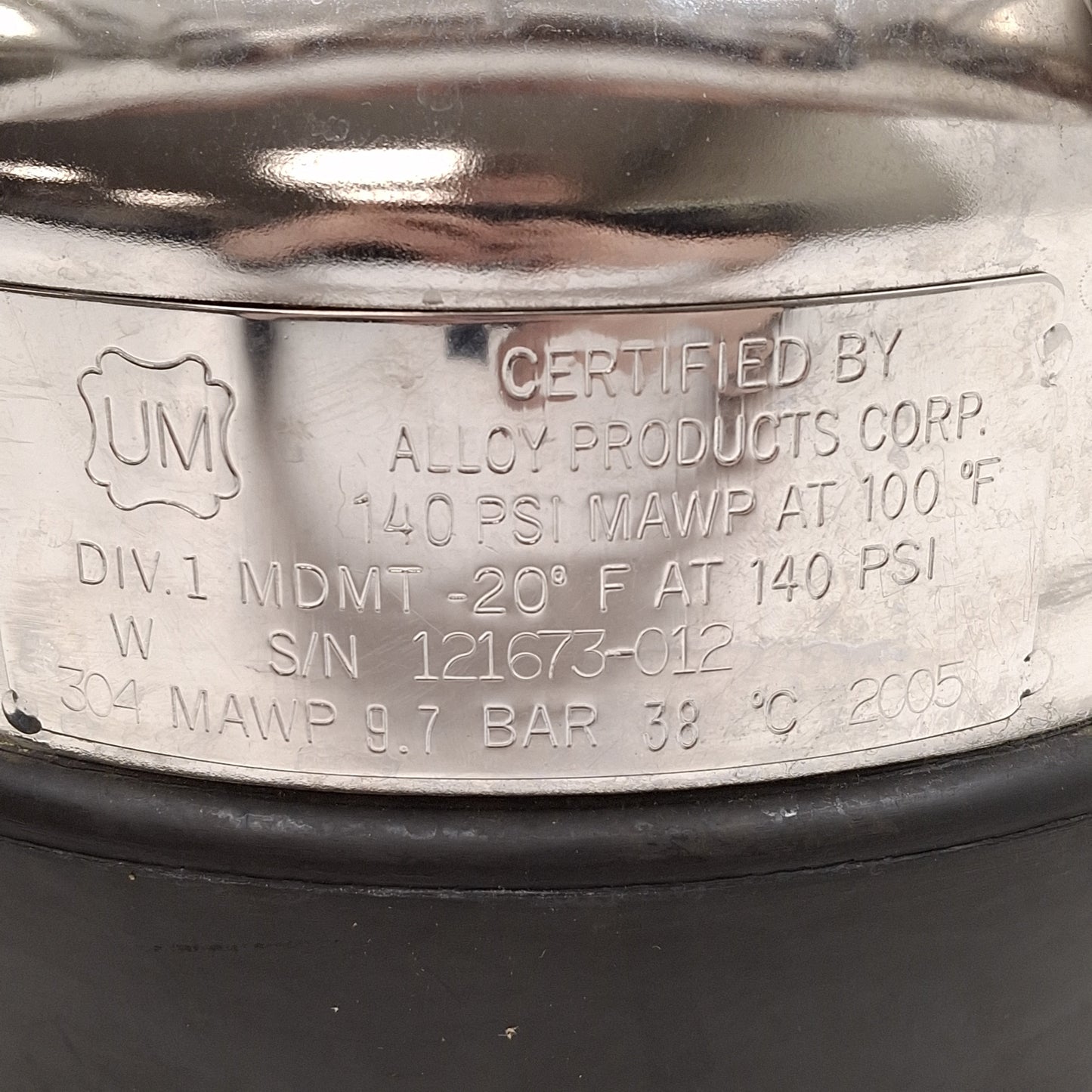 Used Alloy Products Corp General Purpose Pressure Vessel, 1gal, Electropolish, T-304