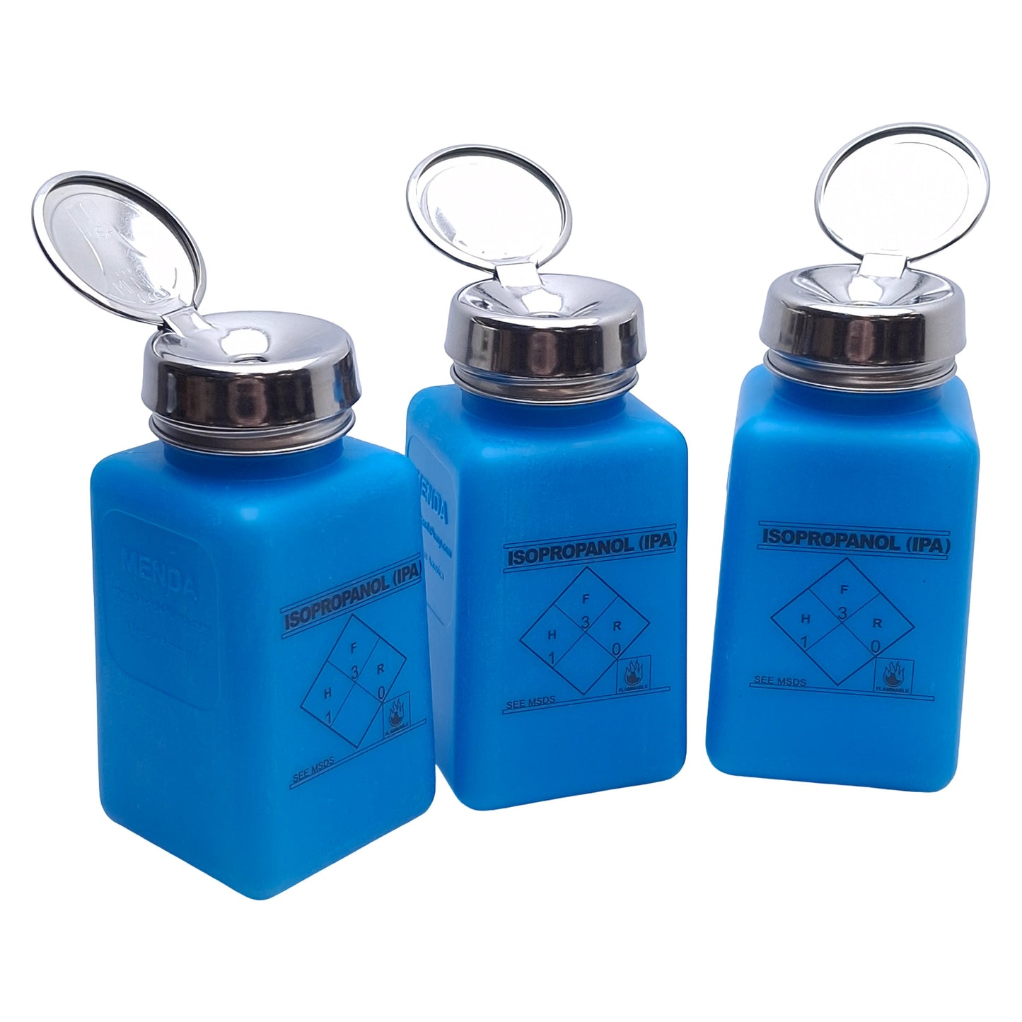 Used Lot of 3 Menda 35299 Sqaure HDPE Bottle w/ One-Touch Pump, 6oz Capacity, 0.2cc