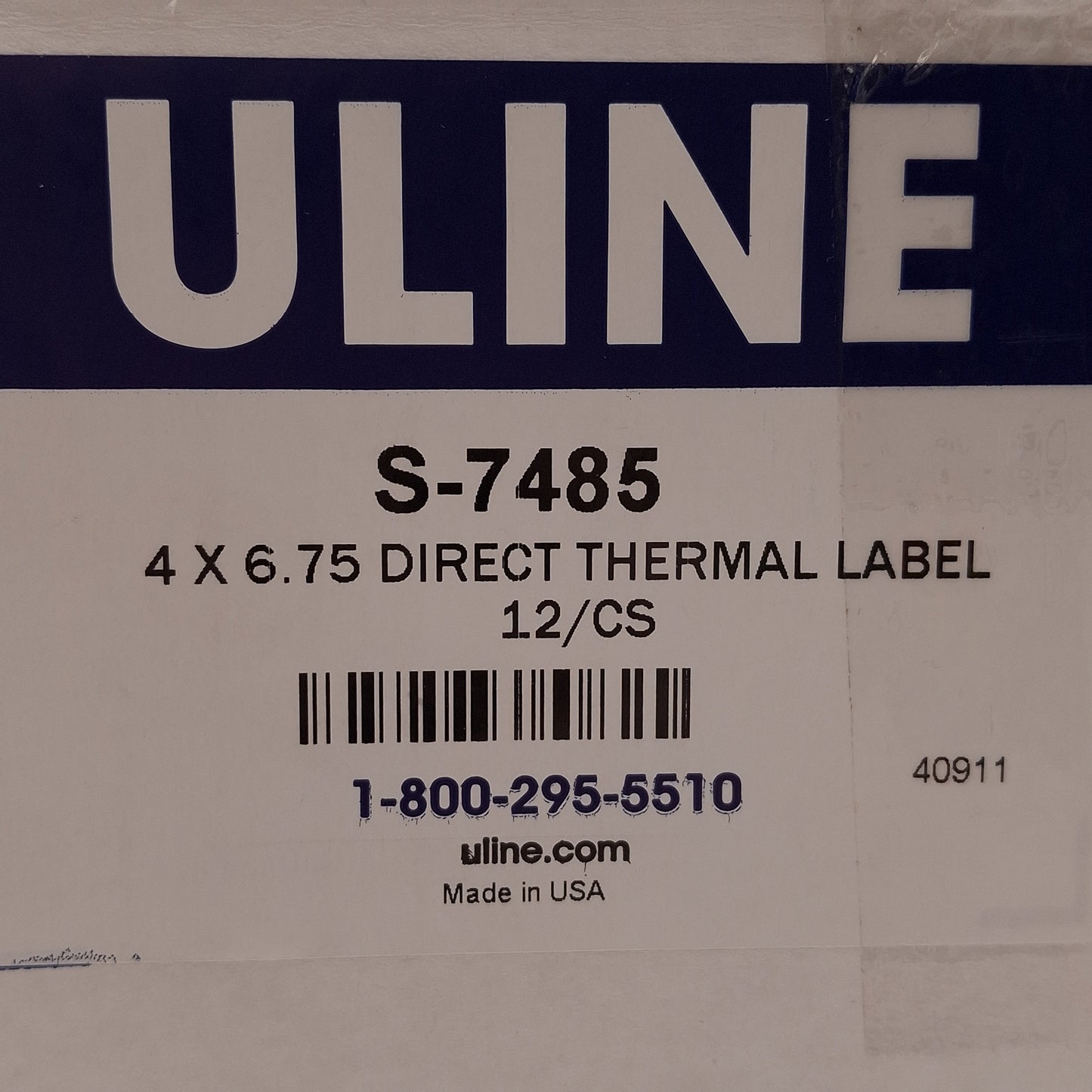 New Box of 12 ULINE S-7485 Direct Thermal Labels, 4in x 6in w/ 3/4in Tab, 245/roll
