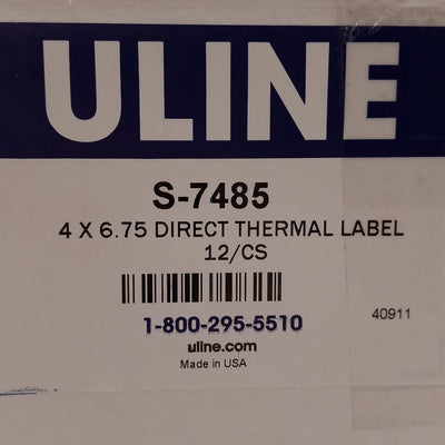 New Box of 12 ULINE S-7485 Direct Thermal Labels, 4in x 6in w/ 3/4in Tab, 245/roll