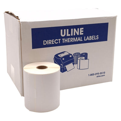 New Box of 12 ULINE S-7485 Direct Thermal Labels, 4in x 6in w/ 3/4in Tab, 245/roll