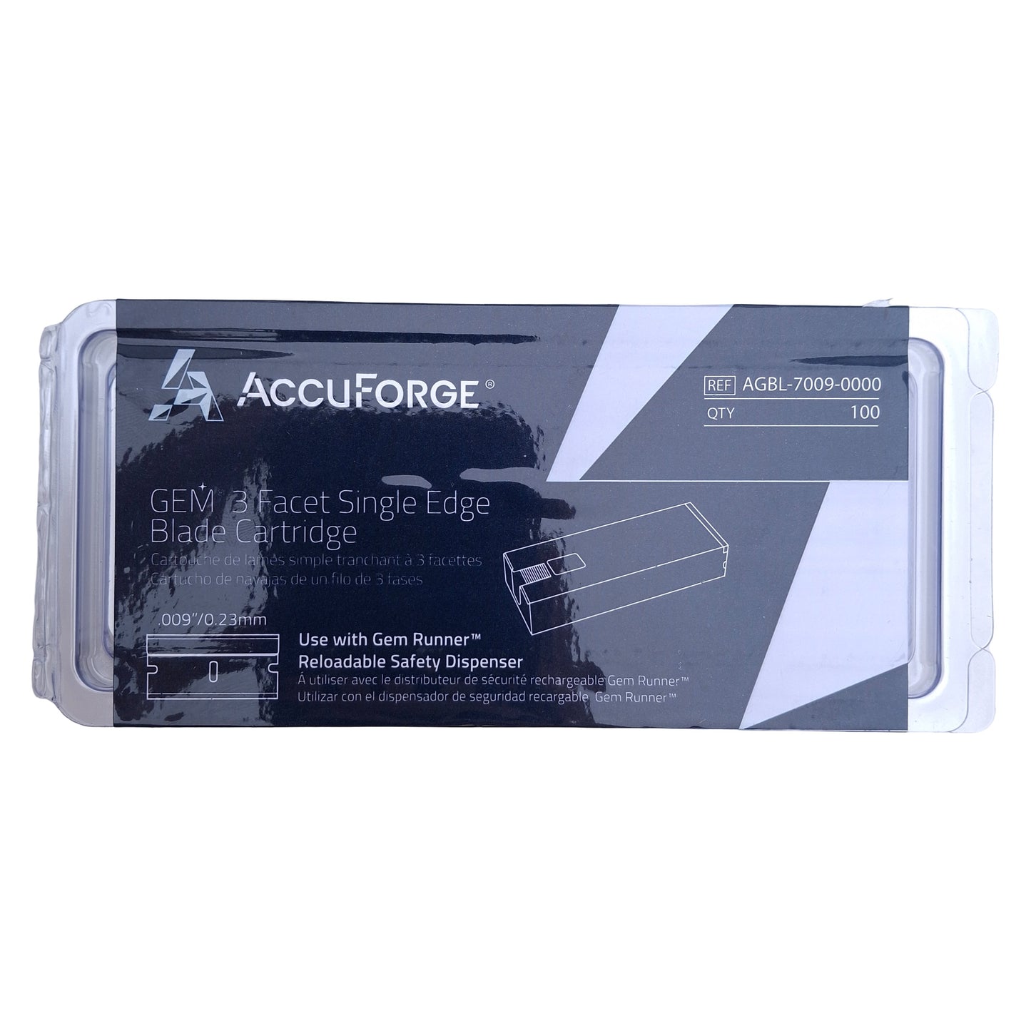 New Accuforge AGBL-7009-0000 Gem3 SS Single Edge Razor Blade, 0.009in Blade, 100/box