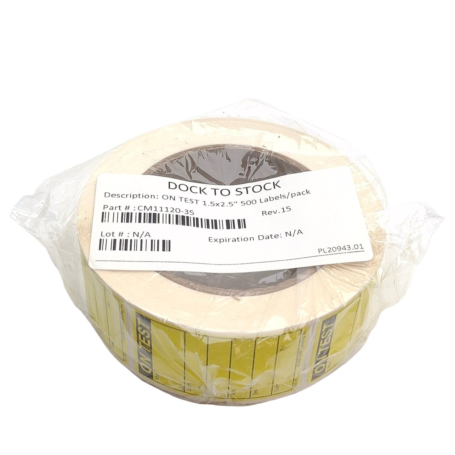 New GMP Labeling S511R PL20943.01 "On Test" Label Rolls, 500 Per Rolls, 1.5x2.5in