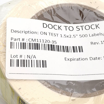 New GMP Labeling S511R PL20943.01 "On Test" Label Rolls, 500 Per Rolls, 1.5x2.5in