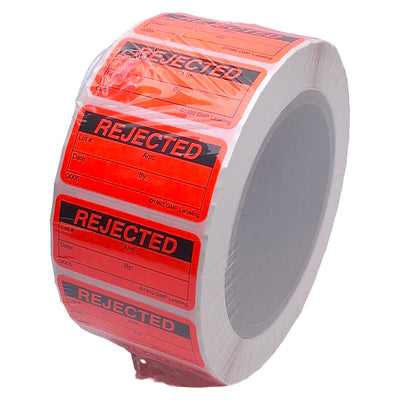 New GMP Labeling Q005 Rejected Label, 1000/Roll, 2 x 1in Rectangle, Thermal Transfer