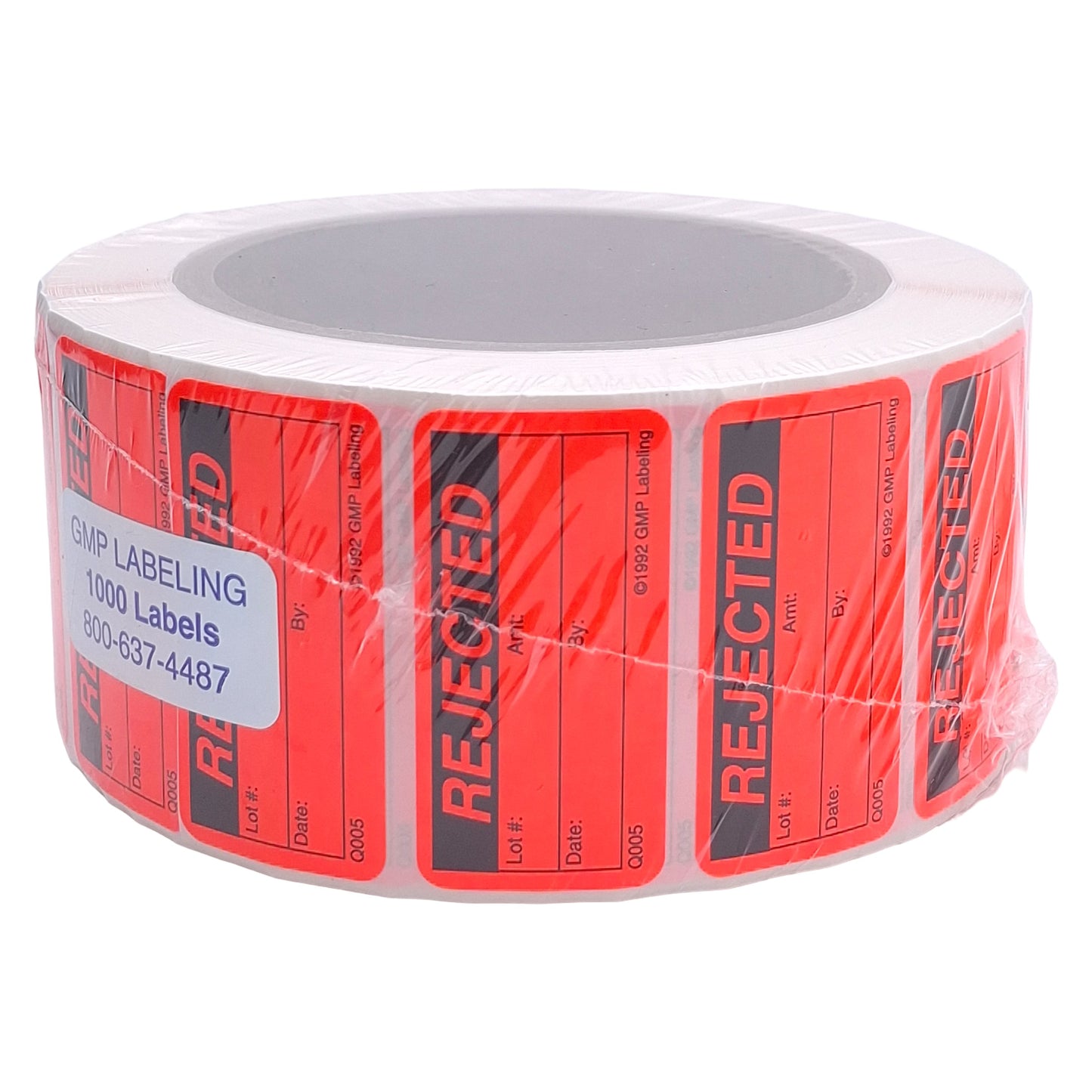 New GMP Labeling Q005 Rejected Label, 1000/Roll, 2 x 1in Rectangle, Thermal Transfer