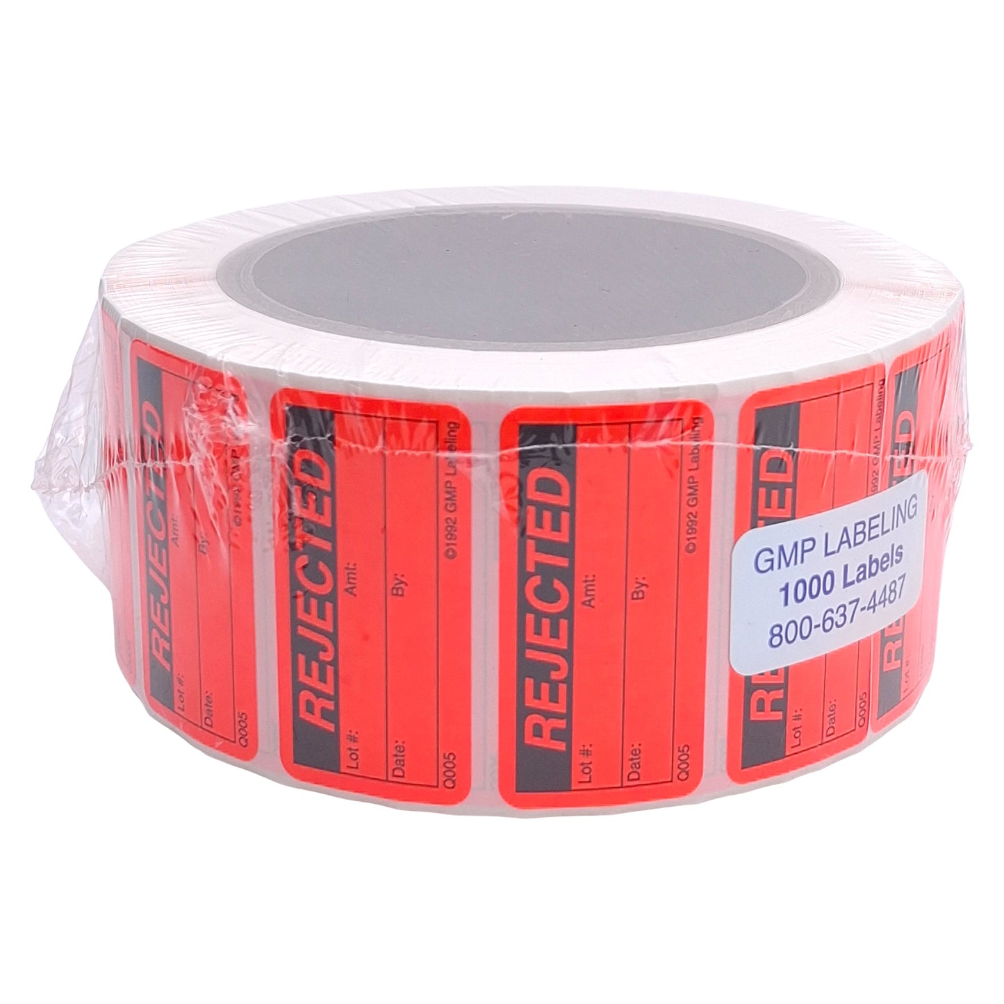 New GMP Labeling Q005 Rejected Label, 1000/Roll, 2 x 1in Rectangle, Thermal Transfer