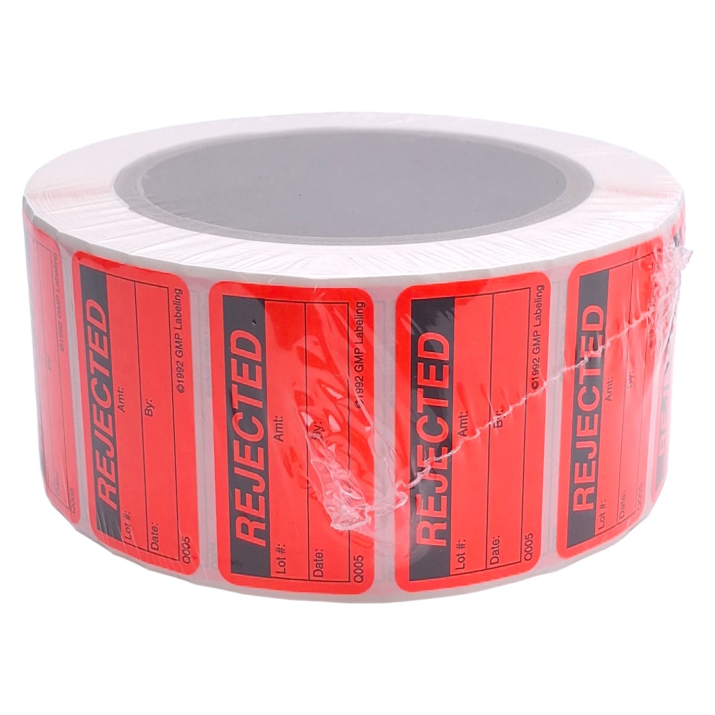 New GMP Labeling Q005 Rejected Label, 1000/Roll, 2 x 1in Rectangle, Thermal Transfer