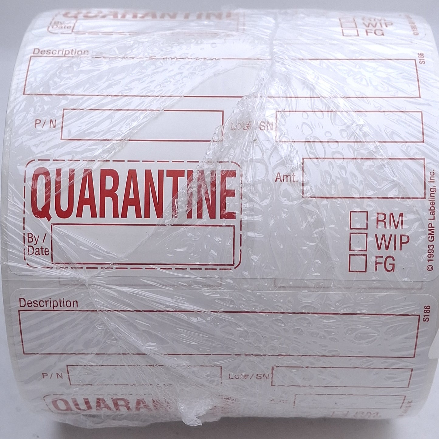 New GMP Labeling S186 Quarantine Label 500/Roll, 4 x 2.5in Rectangle, Matte Litho