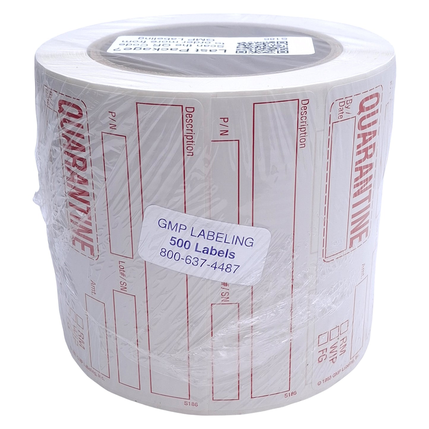 New GMP Labeling S186 Quarantine Label 500/Roll, 4 x 2.5in Rectangle, Matte Litho