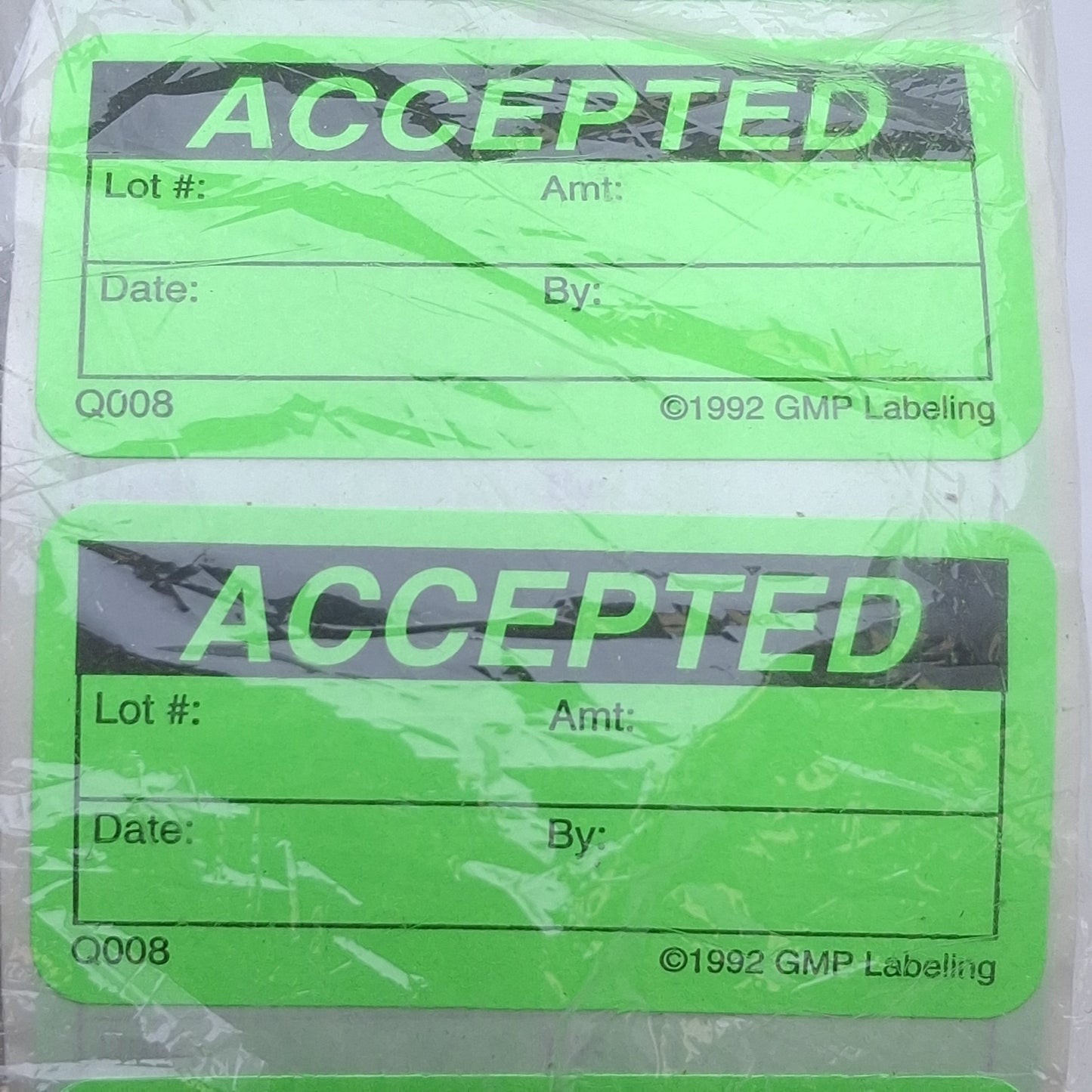 New GMP Labeling Q008 Accepted Label, 1000/Roll, 2 x 1in Rectangle, Thermal Transfer