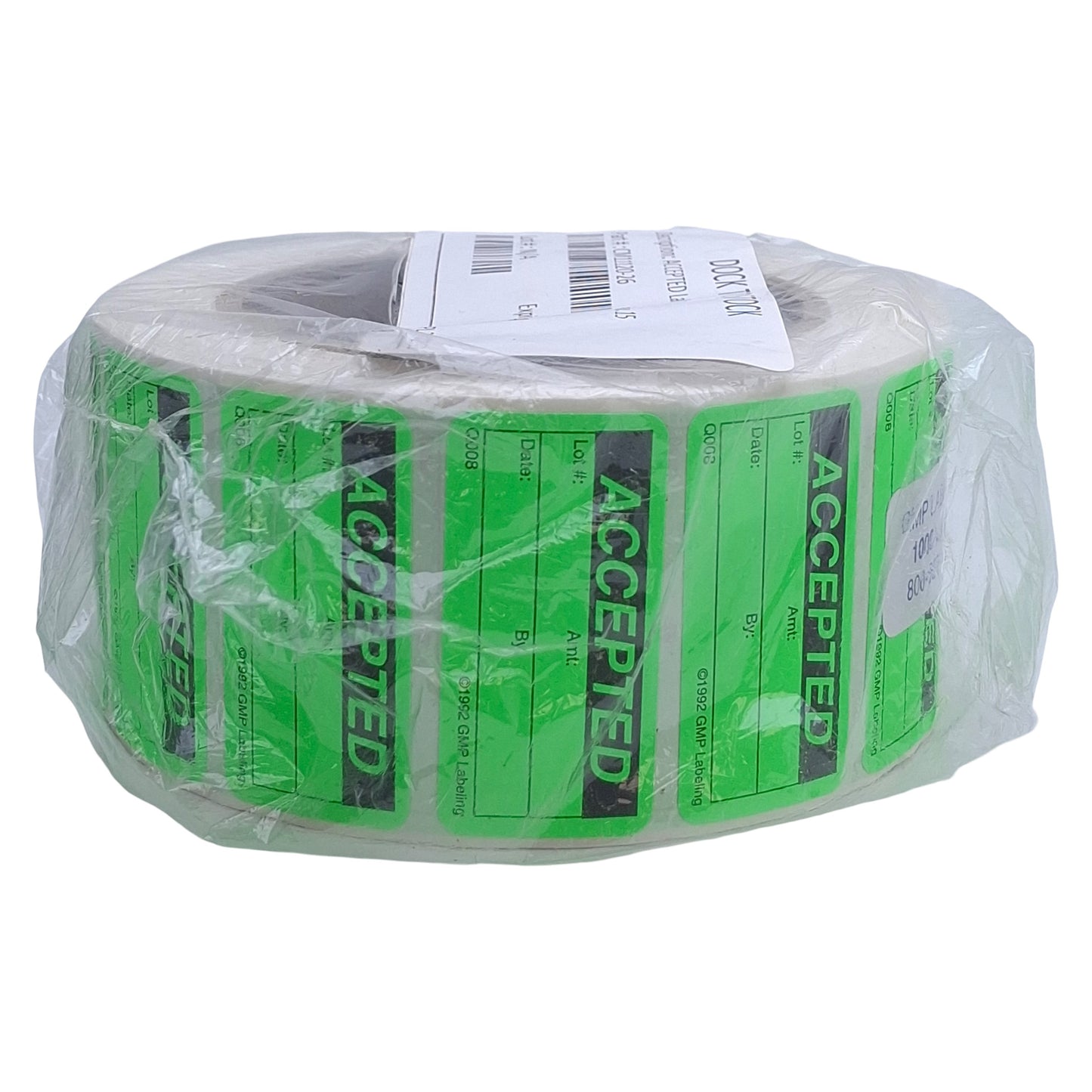 New GMP Labeling Q008 Accepted Label, 1000/Roll, 2 x 1in Rectangle, Thermal Transfer