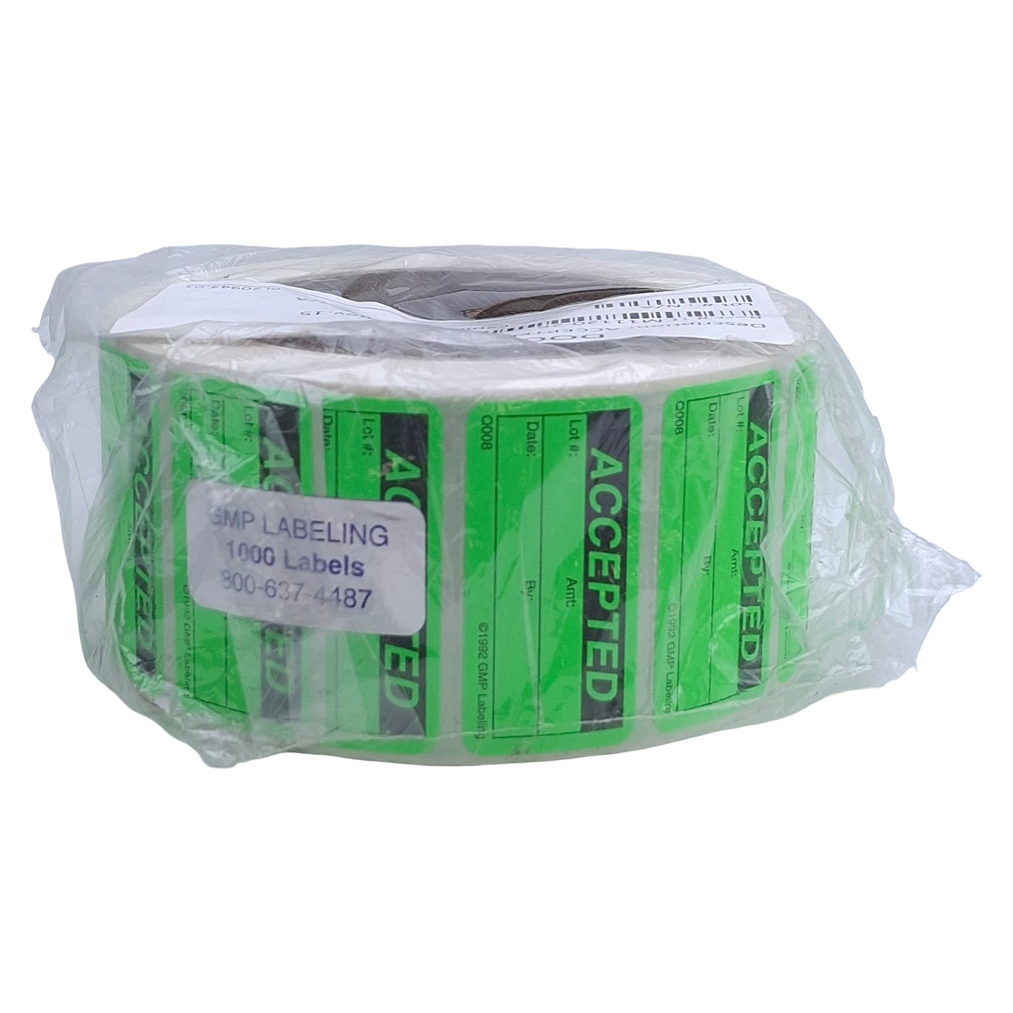 New GMP Labeling Q008 Accepted Label, 1000/Roll, 2 x 1in Rectangle, Thermal Transfer