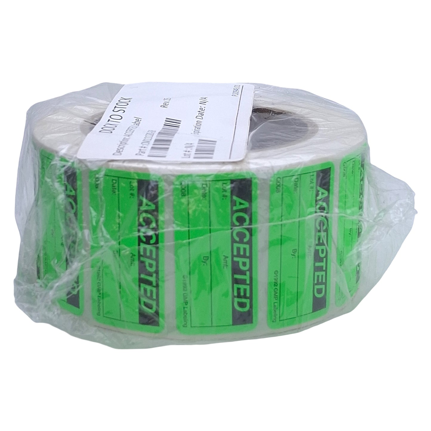 New GMP Labeling Q008 Accepted Label, 1000/Roll, 2 x 1in Rectangle, Thermal Transfer