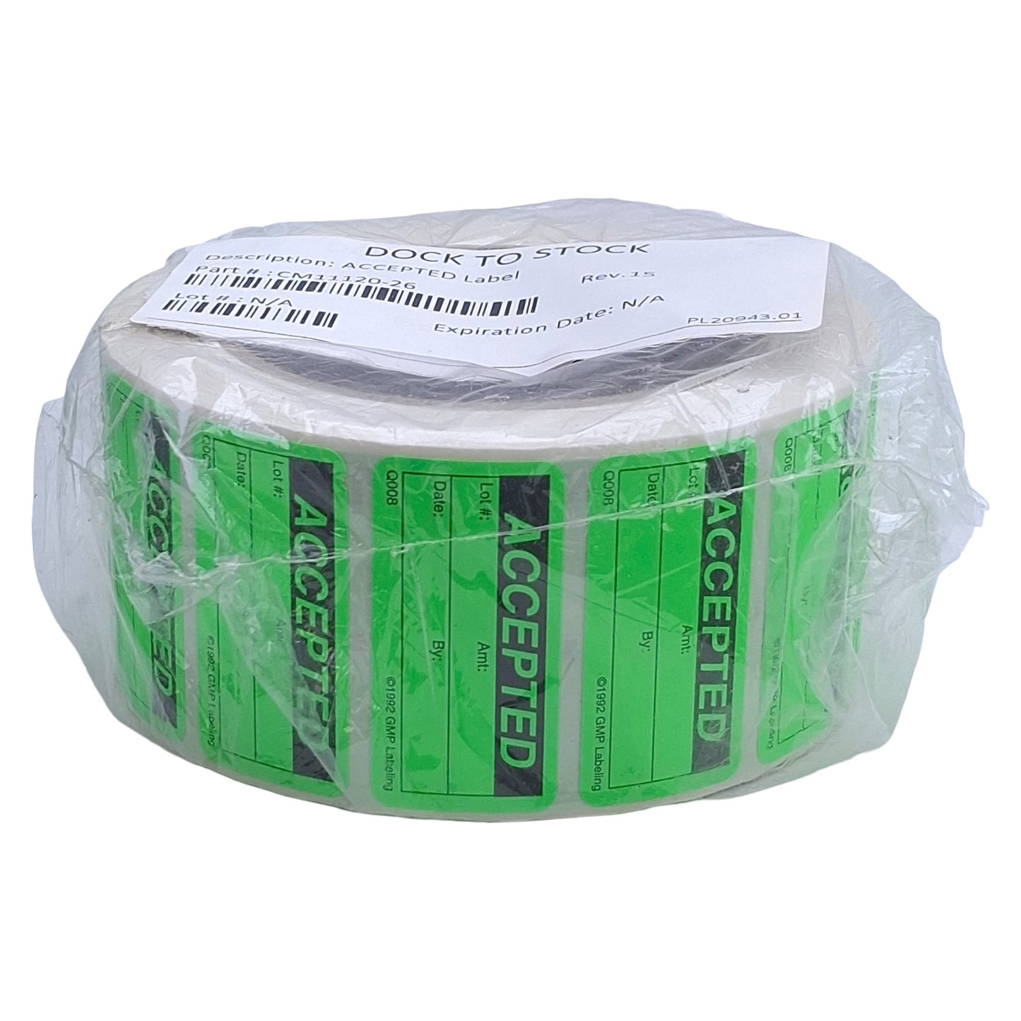 New GMP Labeling Q008 Accepted Label, 1000/Roll, 2 x 1in Rectangle, Thermal Transfer