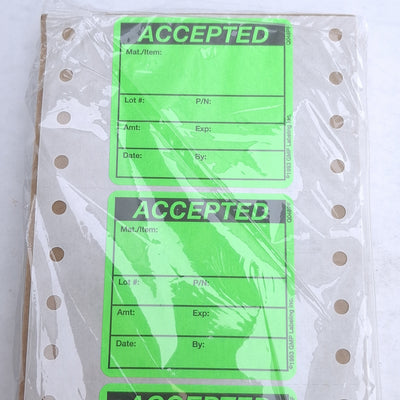 New GMP Labeling Q048PF Accepted Label, 500/Pack, 2 x 2in Square, Pin Feed
