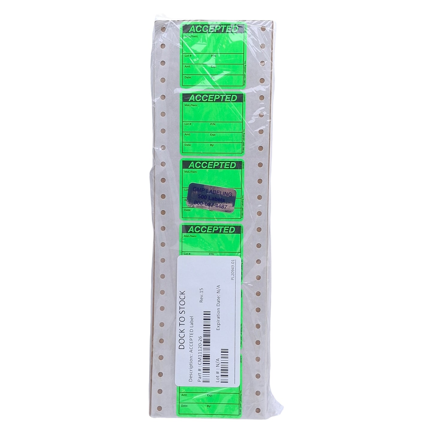 New GMP Labeling Q048PF Accepted Label, 500/Pack, 2 x 2in Square, Pin Feed