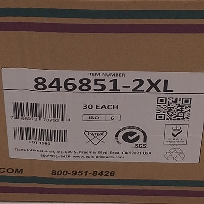New Epic 846851-2XL White Coated Frocks, 30/Case, Cleanroom-Safe, 2X Extra-Large