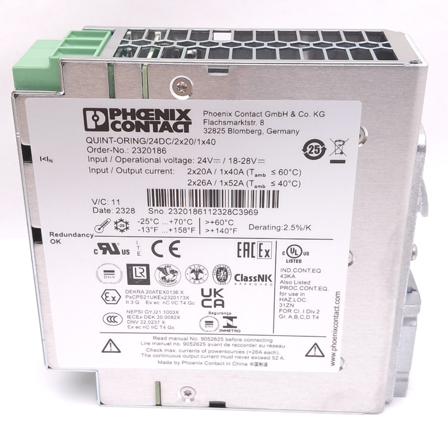 New Phoenix Contact 2320186 QUINT-ORING/24DC/2x20/1x40 Redundancy Module, 24VDC