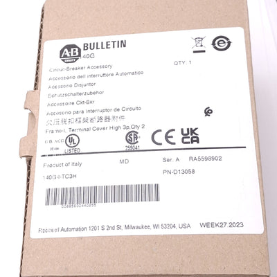 New Allen Bradley 140G-I-TC3H Circuit Breaker Accessory, 3-Pole Terminal Covers 2x
