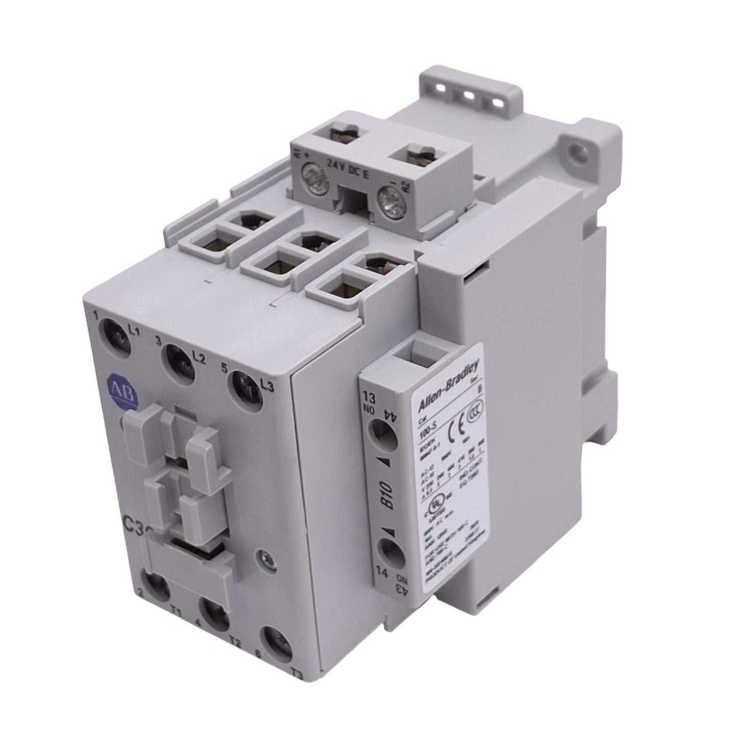 Used Allen Bradley 100-C30EJ10 Contactor, 3-Pole, 1NO AUX, 30A 25hp Max, 24VDC Coil