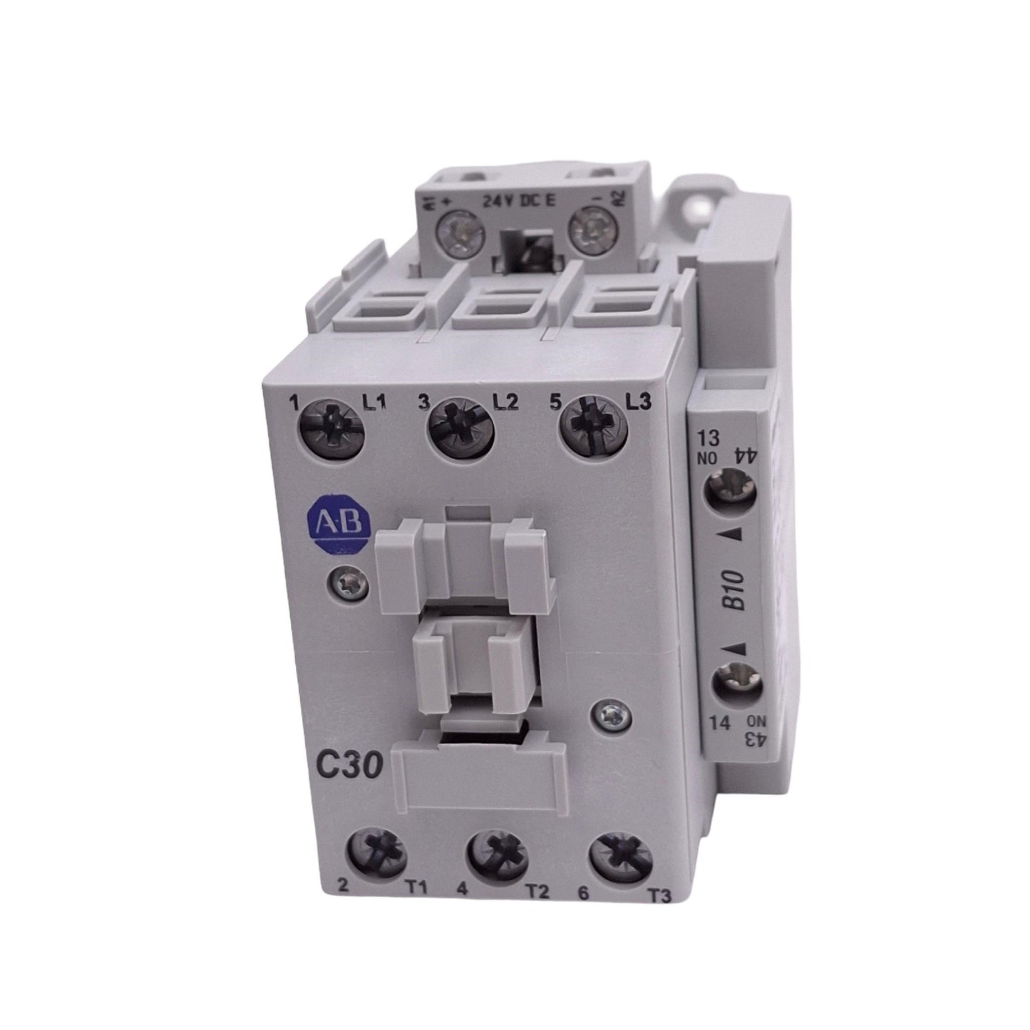 Used Allen Bradley 100-C30EJ10 Contactor, 3-Pole, 1NO AUX, 30A 25hp Max, 24VDC Coil