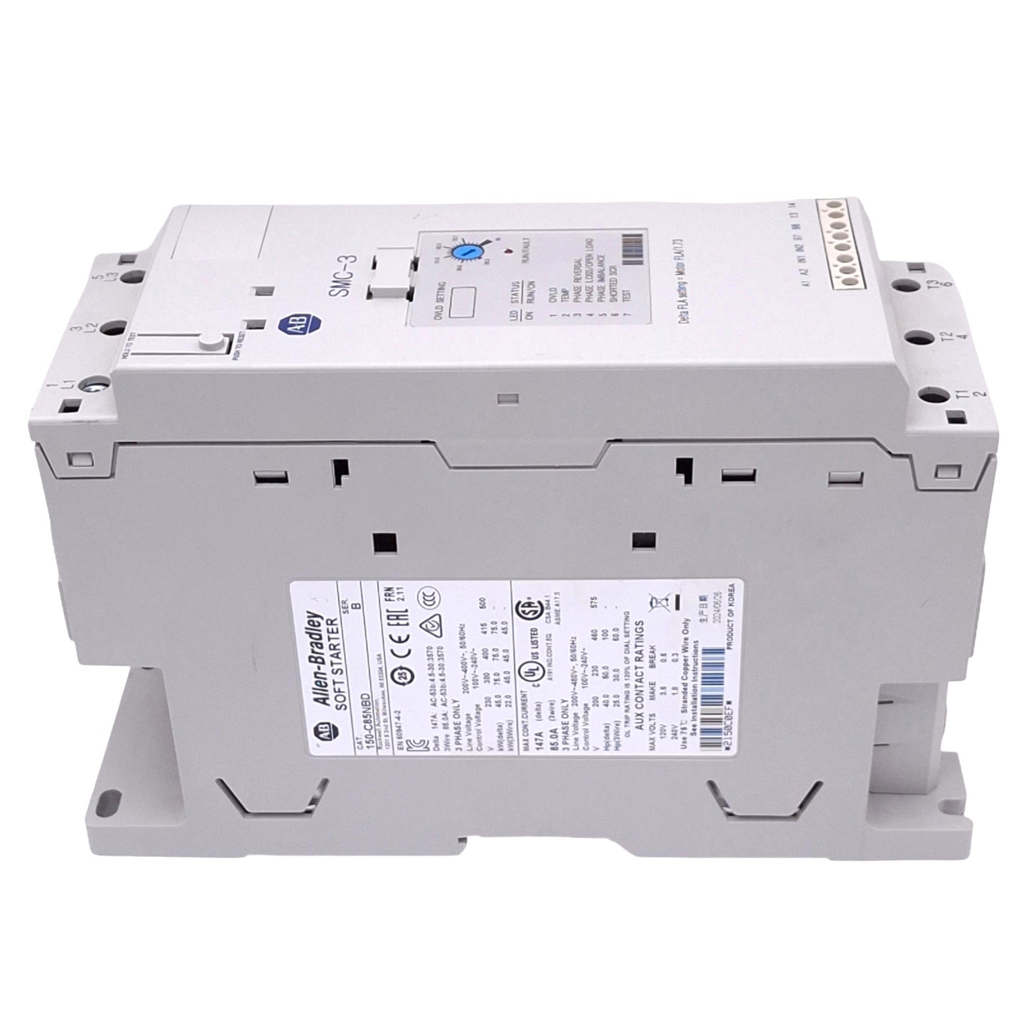 Used Allen Bradley 150-C85NBD SMC-3 Soft Starter, 3-Phase 200-480VAC In, 100hp Max