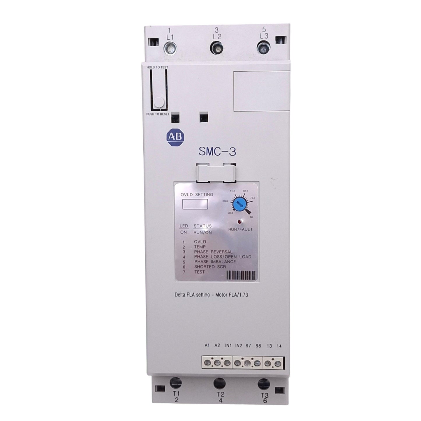 Used Allen Bradley 150-C85NBD SMC-3 Soft Starter, 3-Phase 200-480VAC In, 100hp Max