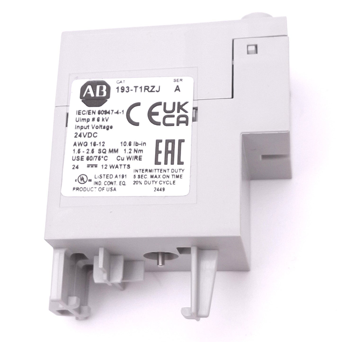 New Allen Bradley 193-T1RZJ Remote Reset Module for 193-K/T Relays, 24VDC Coil