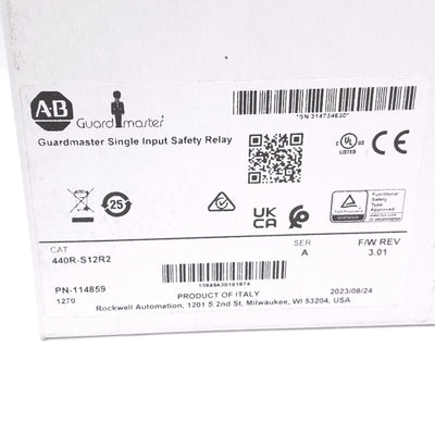 New Allen Bradley 440R-S12R2 GuardMaster Safety Relay, 2NO, 1NC Aux, 24VDC