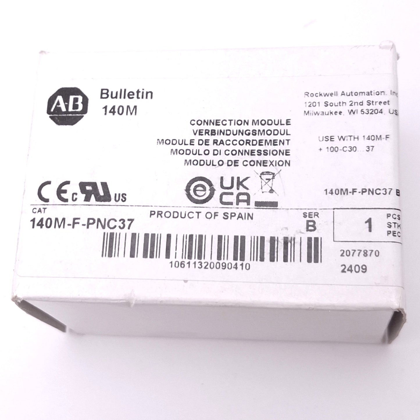 New Allen Bradley 140M-F-PNC37 Connection Module For 100-C Series, 3-Pole, 37A Max