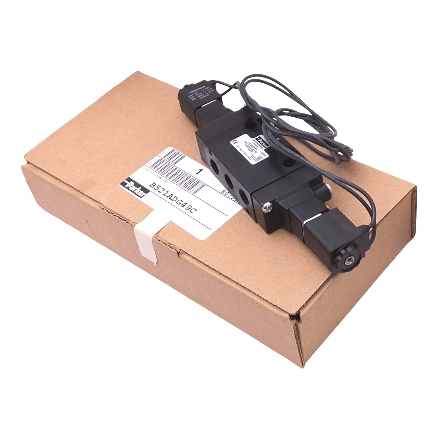 New Parker B521ADG49C Solenoid Valve, 4-Way 2-Position, 1/4in NPT, 10bar, 24VDC Coil