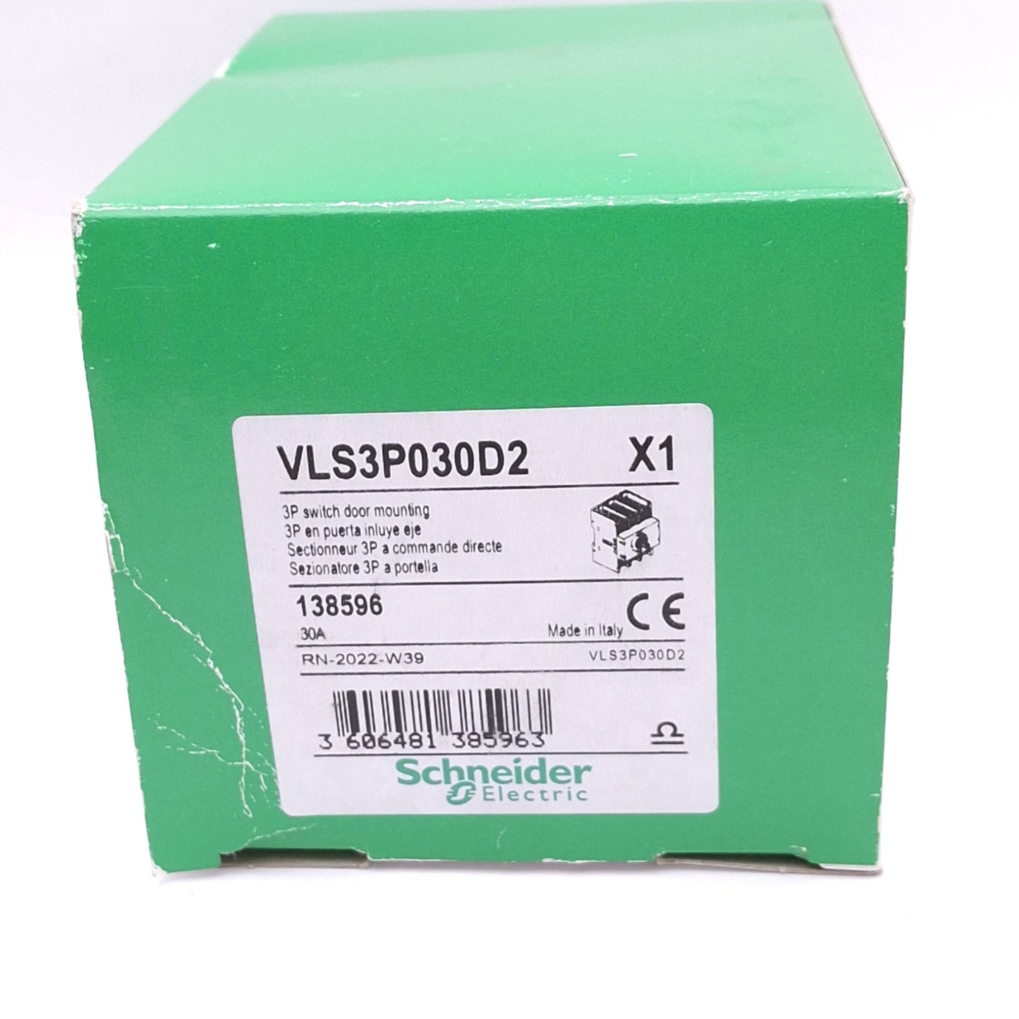 New Schneider Electric VLS3P030D2 Disconnect Switch, 3-Pole, 30A 600VAC Max