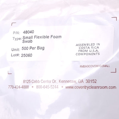 New Coventry 48040 Bag of 500 Flexible Foam Swabs, 2.7in Length, 100ppi Foam Head