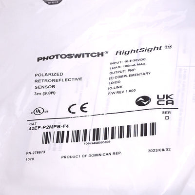 New Allen Bradley 42EF-P2MPB-F4 Photoelectric Sensor, PNP, 3m Range, 24VDC, M12 4-P