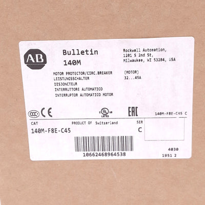 New Allen Bradley 140M-F8E-C45 Motor Protection Circuit Breaker, 3-Pole 32-45A