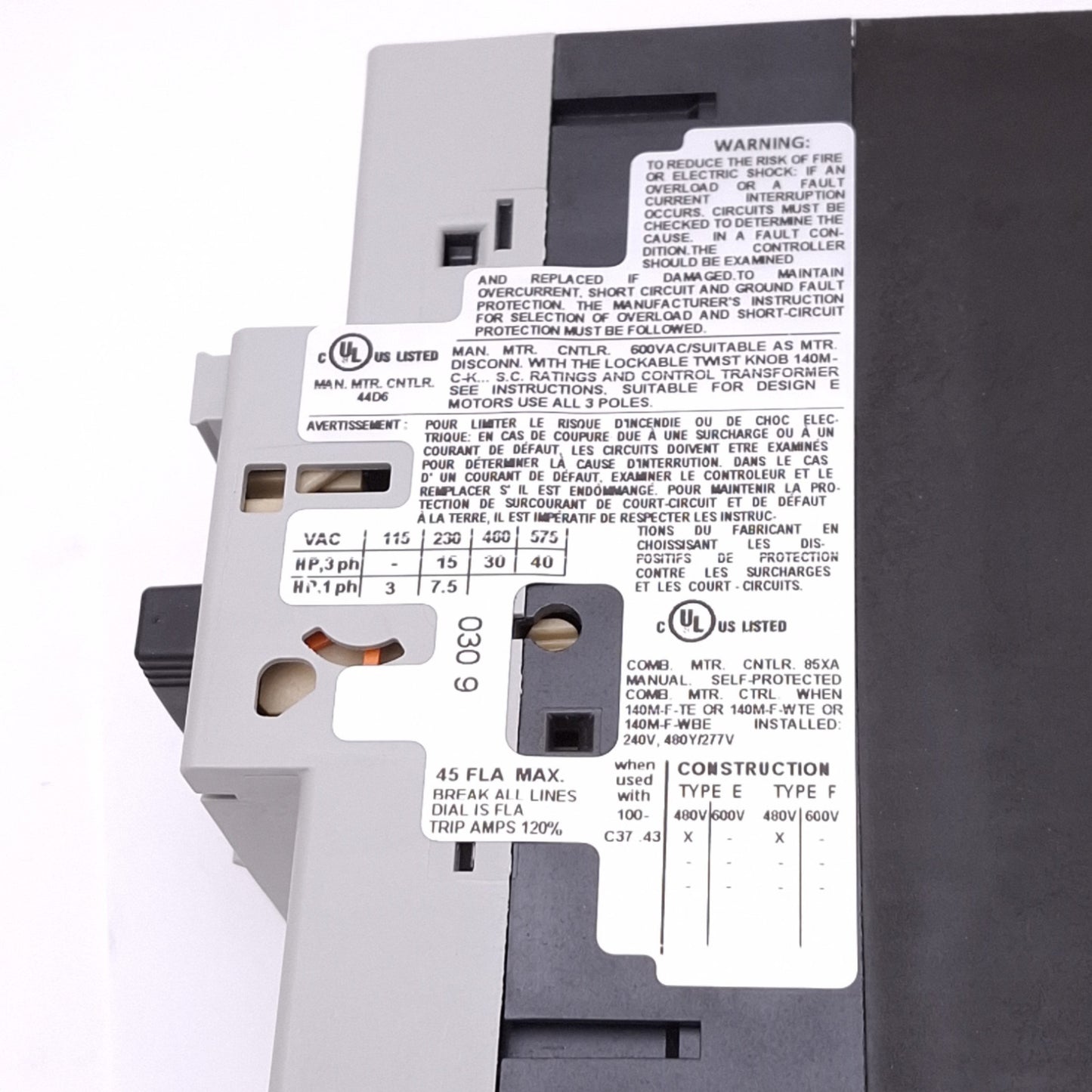 New Allen Bradley 140M-F8E-C45 Motor Protection Circuit Breaker, 3-Pole 32-45A