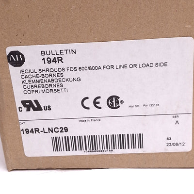 New Allen Bradley 194R-LNC29 Disconnect Switch Covers, 3-Pole, Line/Load Side