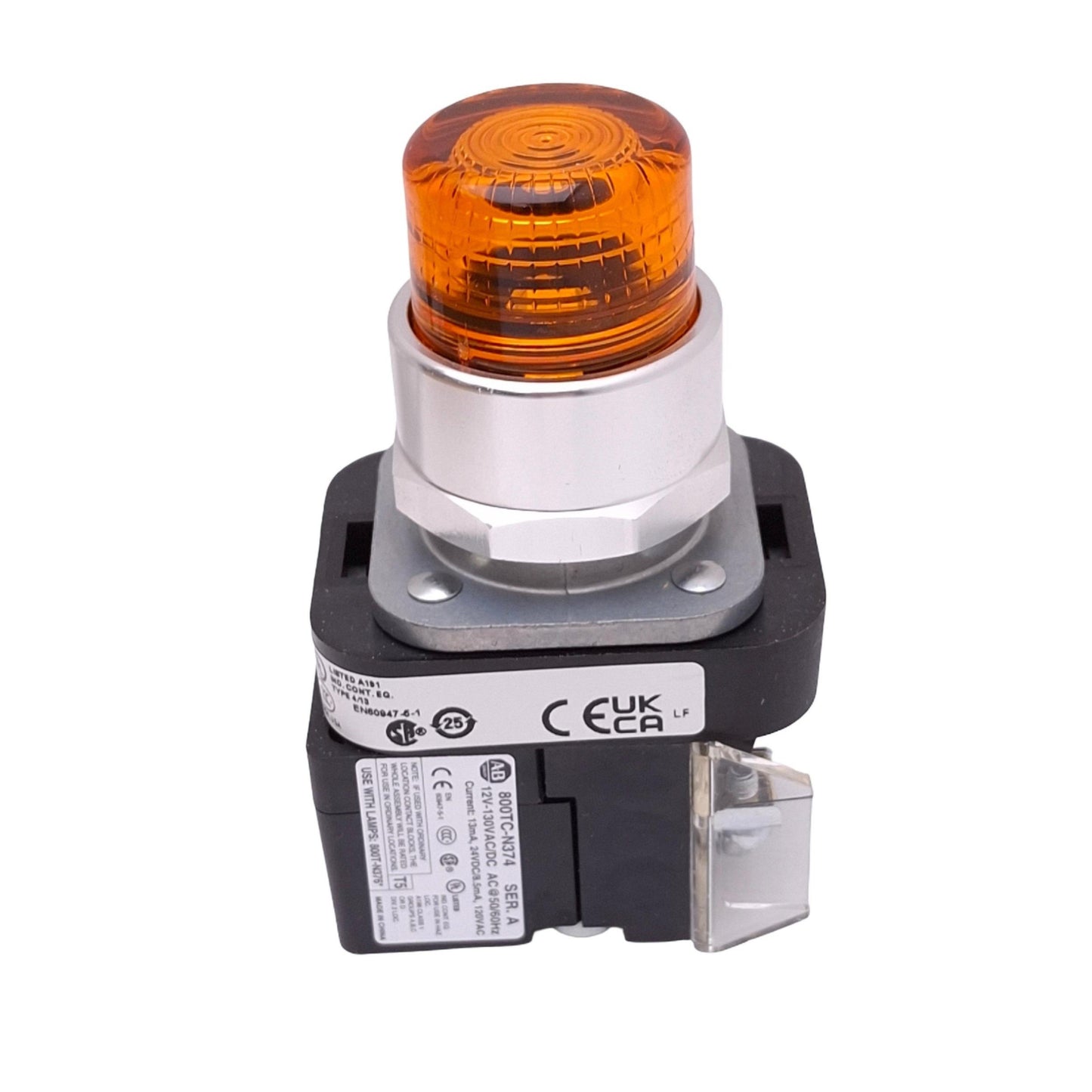 New Allen Bradley 800T-QBH2A Amber Illuminated Pushbutton, 30mm, 1NO 1NC, 12-130V