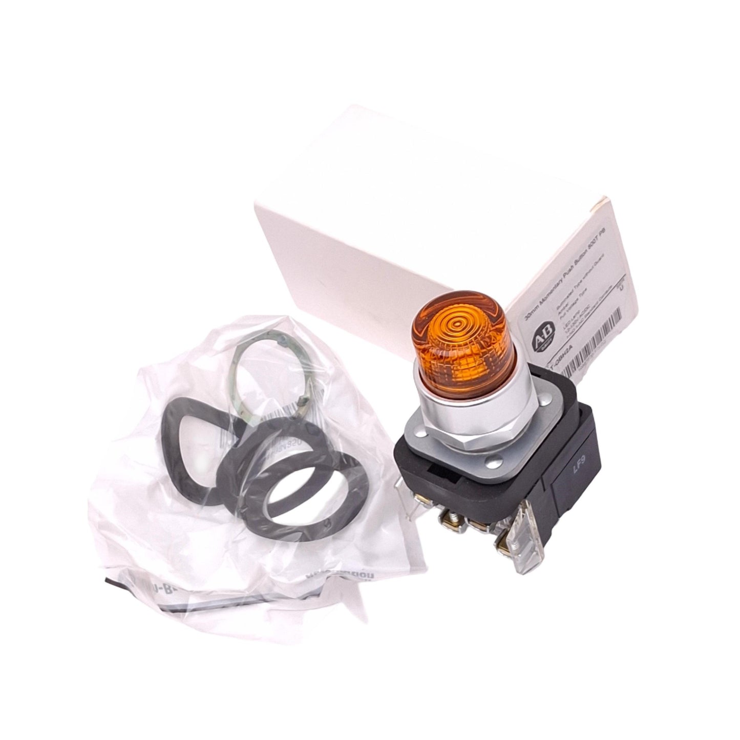 New Allen Bradley 800T-QBH2A Amber Illuminated Pushbutton, 30mm, 1NO 1NC, 12-130V