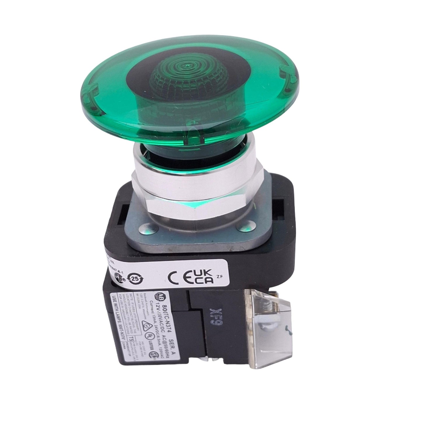 New Allen Bradley 800T-QMJH2G Illuminated Green Mushroom Pushbutton, 30mm, 1NO 1NC