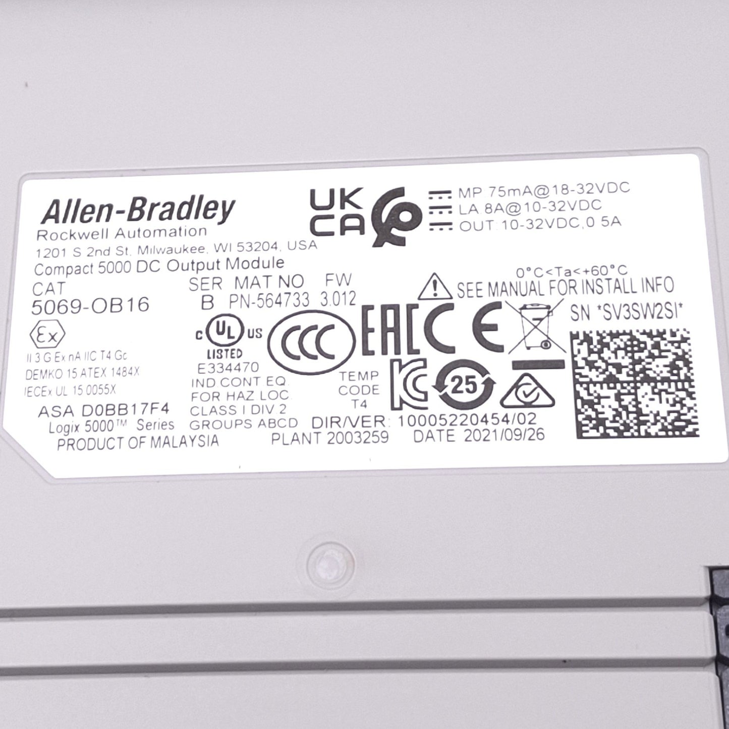 New Allen Bradley 5069-OB16 Compact 5000 Digital Output Module, 16-Channel, 24V DC