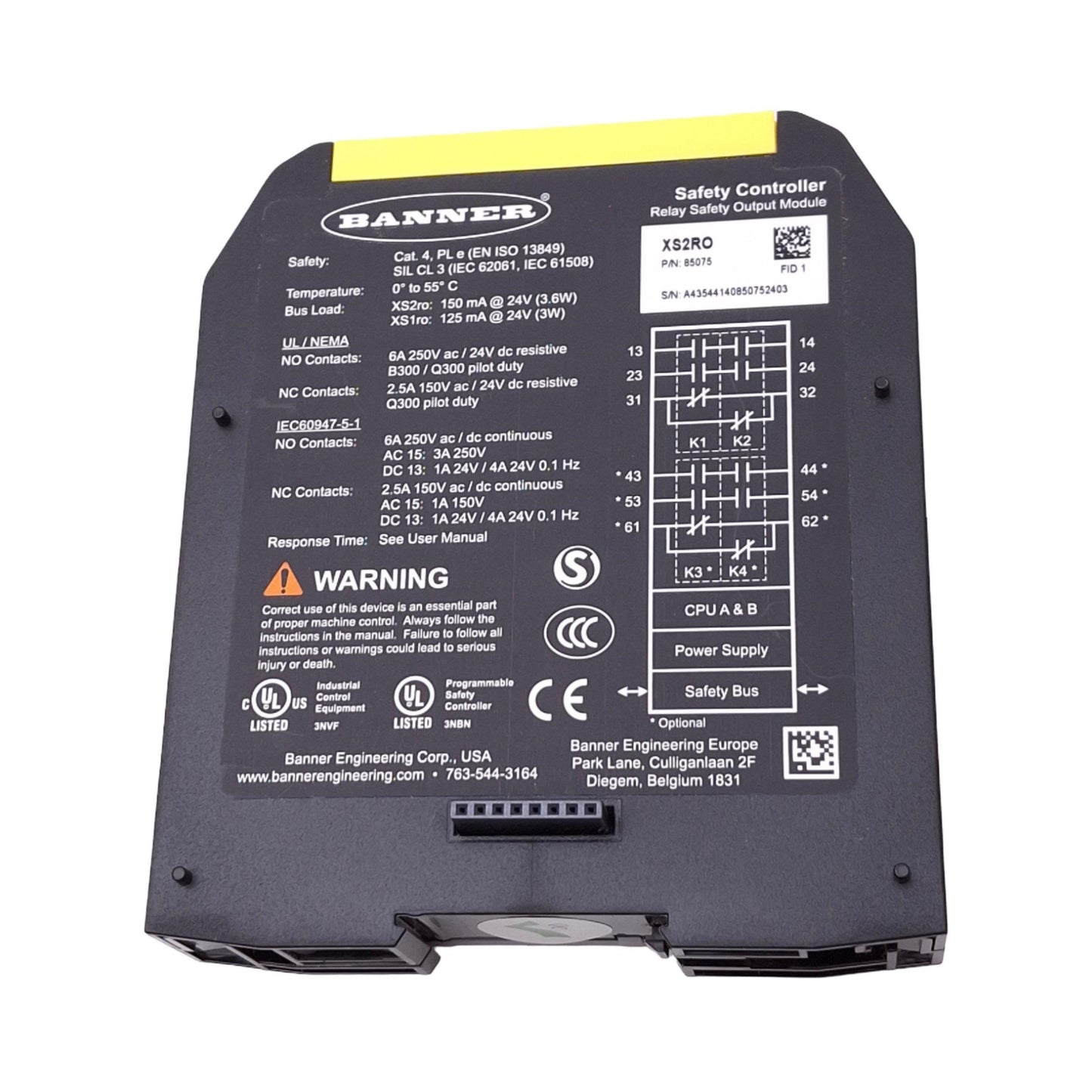 New Banner XS2RO Safety Relay Output Module, 4NO, 2NC Aux, 6A 250VAC Max, 24VDC