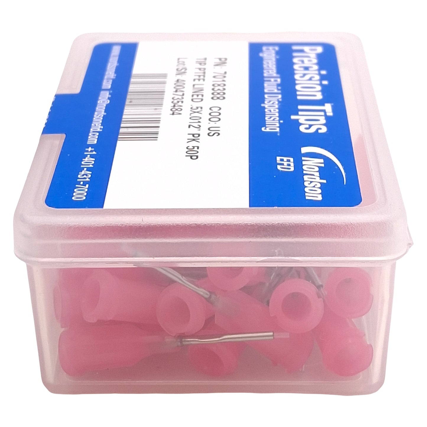 New Nordson EFD 7018388 Precision PTFE-Lined Tips, Pink, 0.5in x 0.012in ID, 50/Box