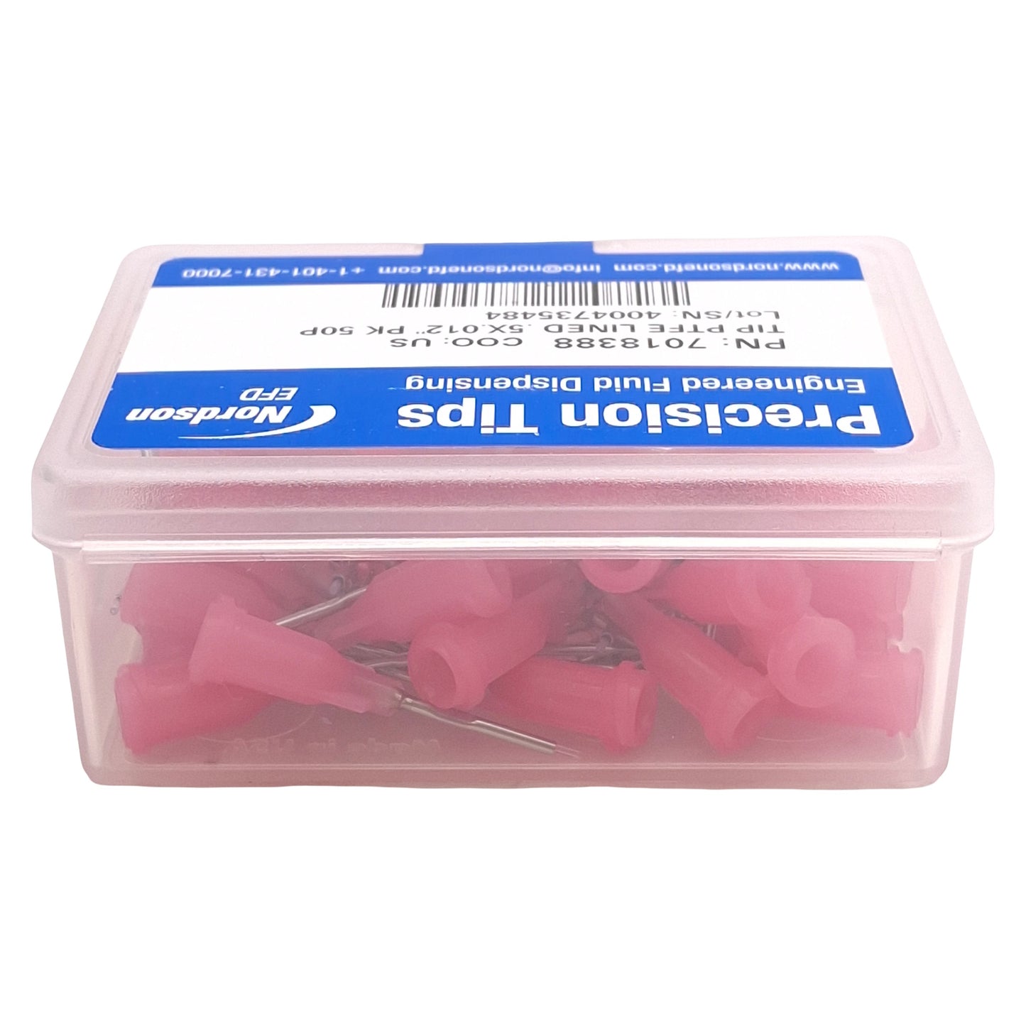 New Nordson EFD 7018388 Precision PTFE-Lined Tips, Pink, 0.5in x 0.012in ID, 50/Box