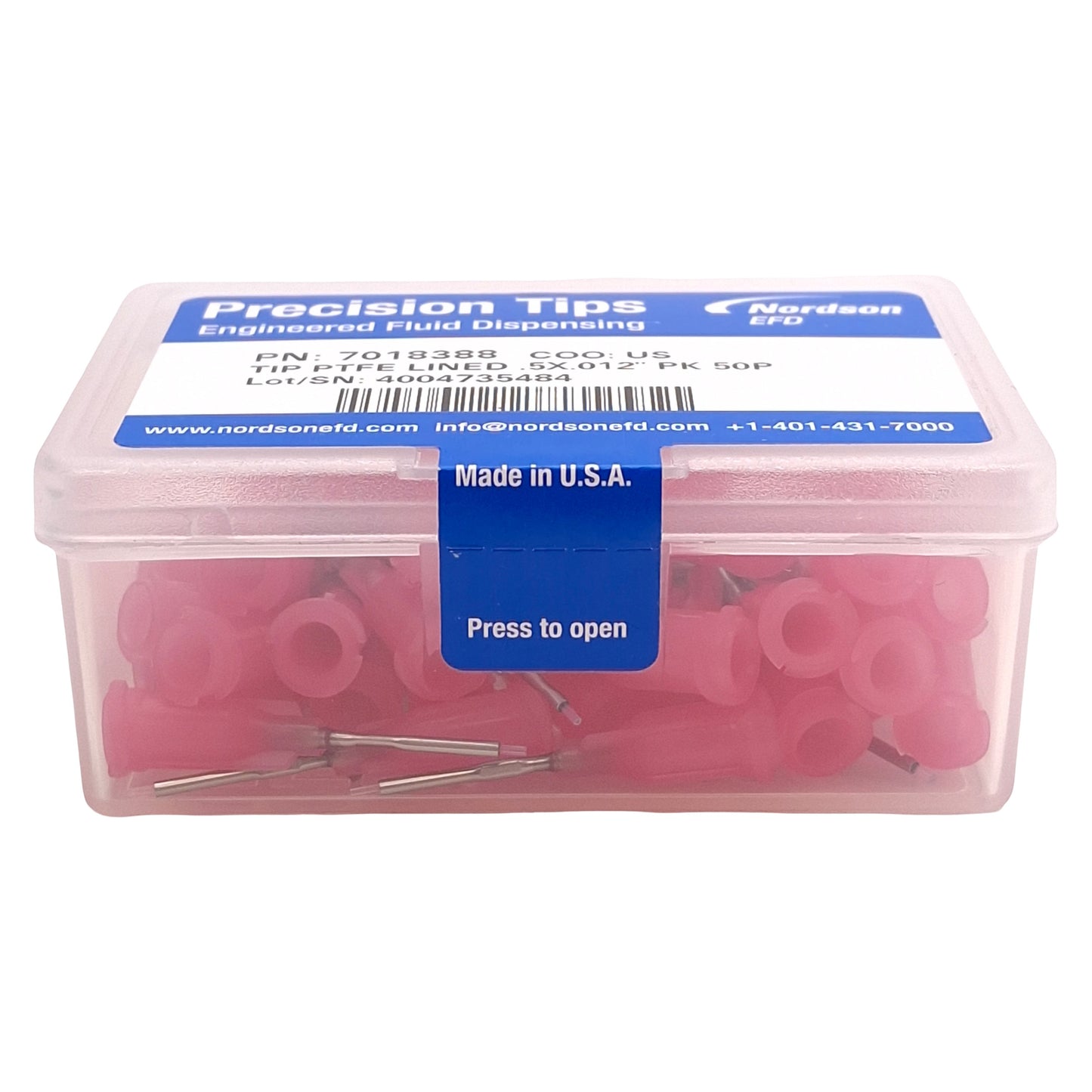 New Nordson EFD 7018388 Precision PTFE-Lined Tips, Pink, 0.5in x 0.012in ID, 50/Box