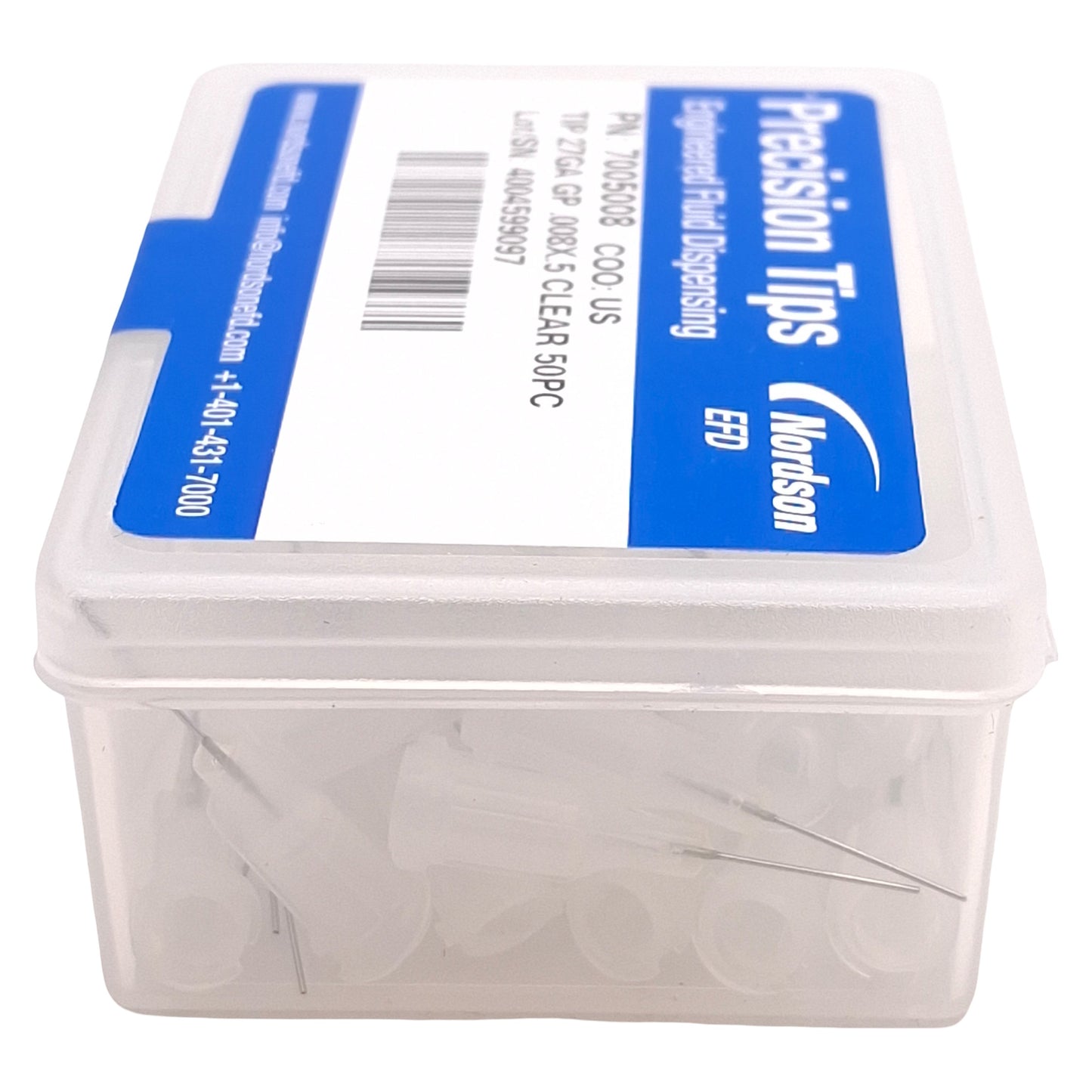 New Nordson EFD 7005008 Precision SS Tips, Clear, 27GA, 0.008in ID x 0.5in L, 50/Box