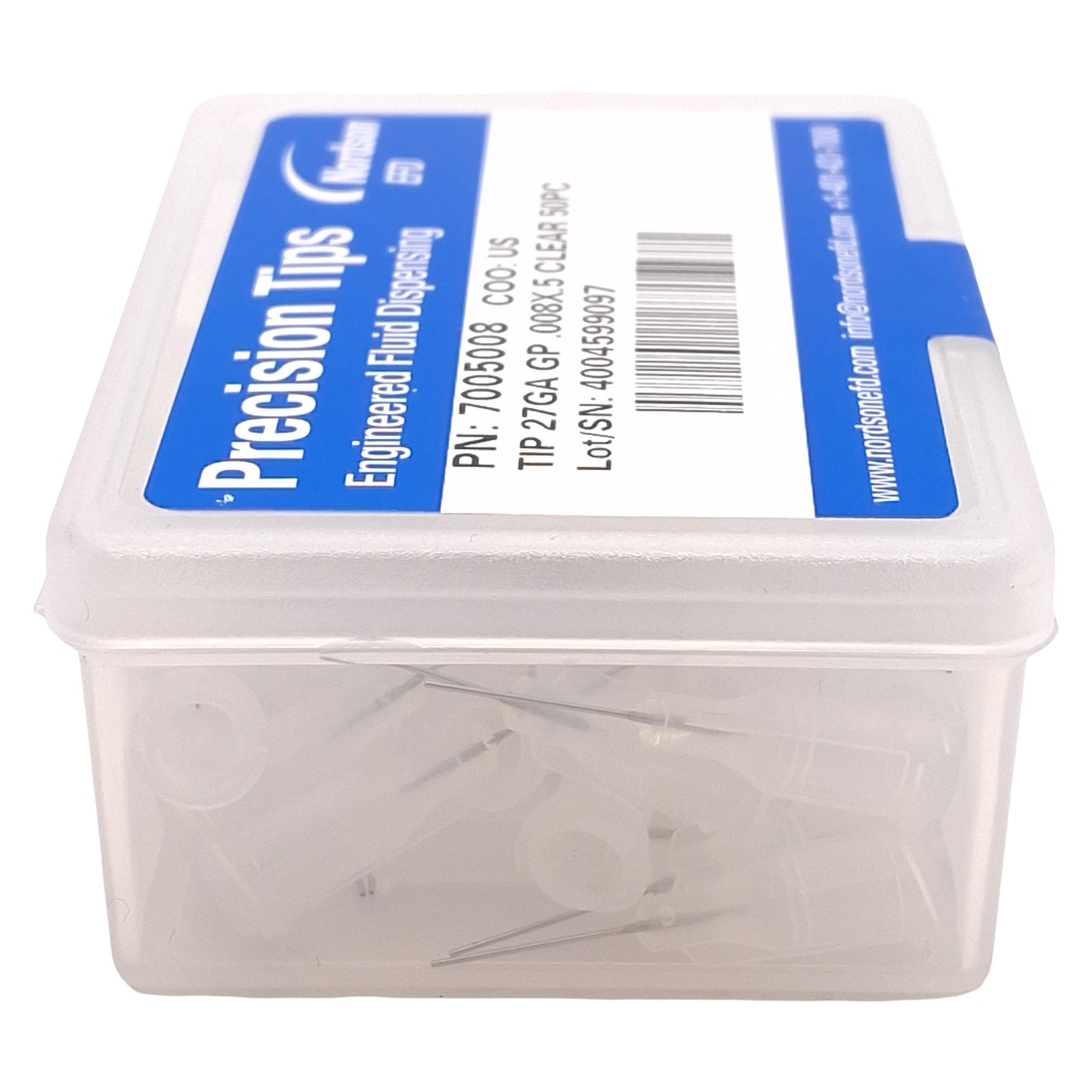 New Nordson EFD 7005008 Precision SS Tips, Clear, 27GA, 0.008in ID x 0.5in L, 50/Box